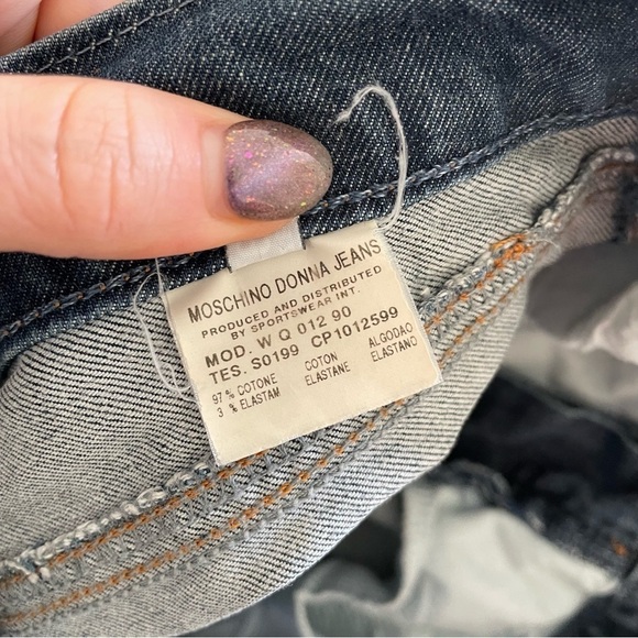 Moschino Peace Sign Vintage Y2K 2000 Mid-Rise Stretch Denim Bootcut Jeans EUC 26 - Picture 8 of 10